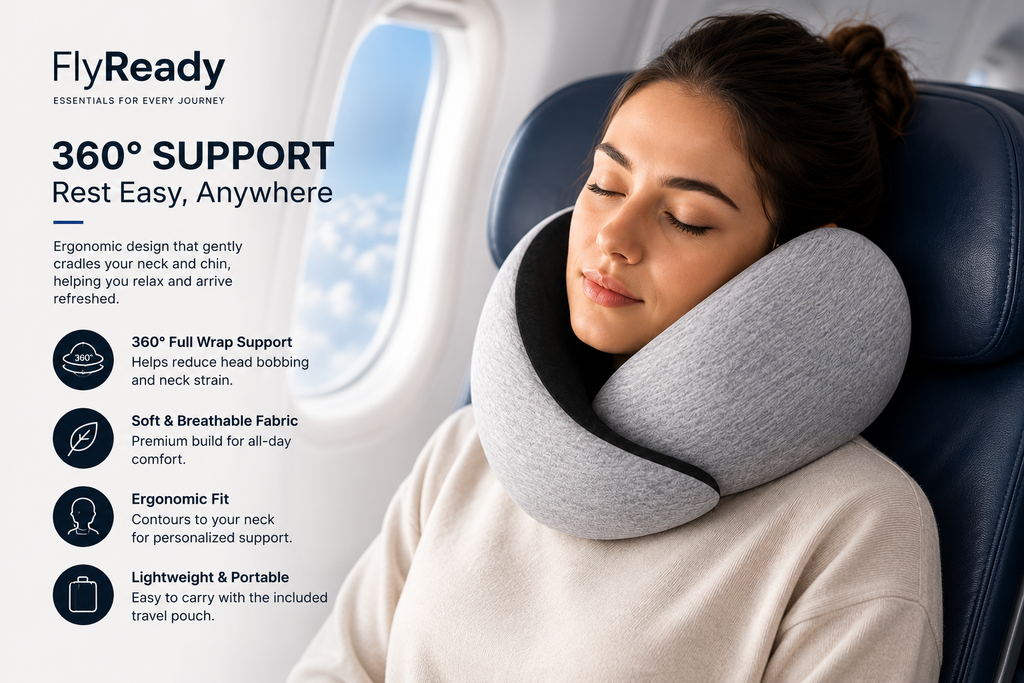 FlyReady 360° Memory Foam Travel Pillow